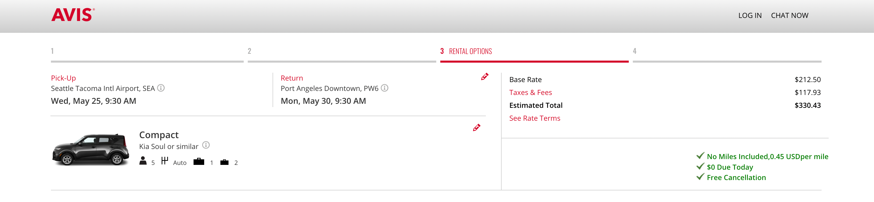 Booking an Avis Rental Car