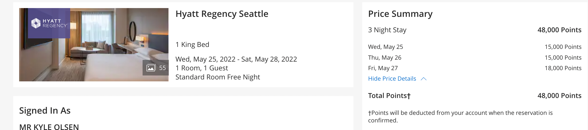 Booking a room at the Hyatt Regency Seattle