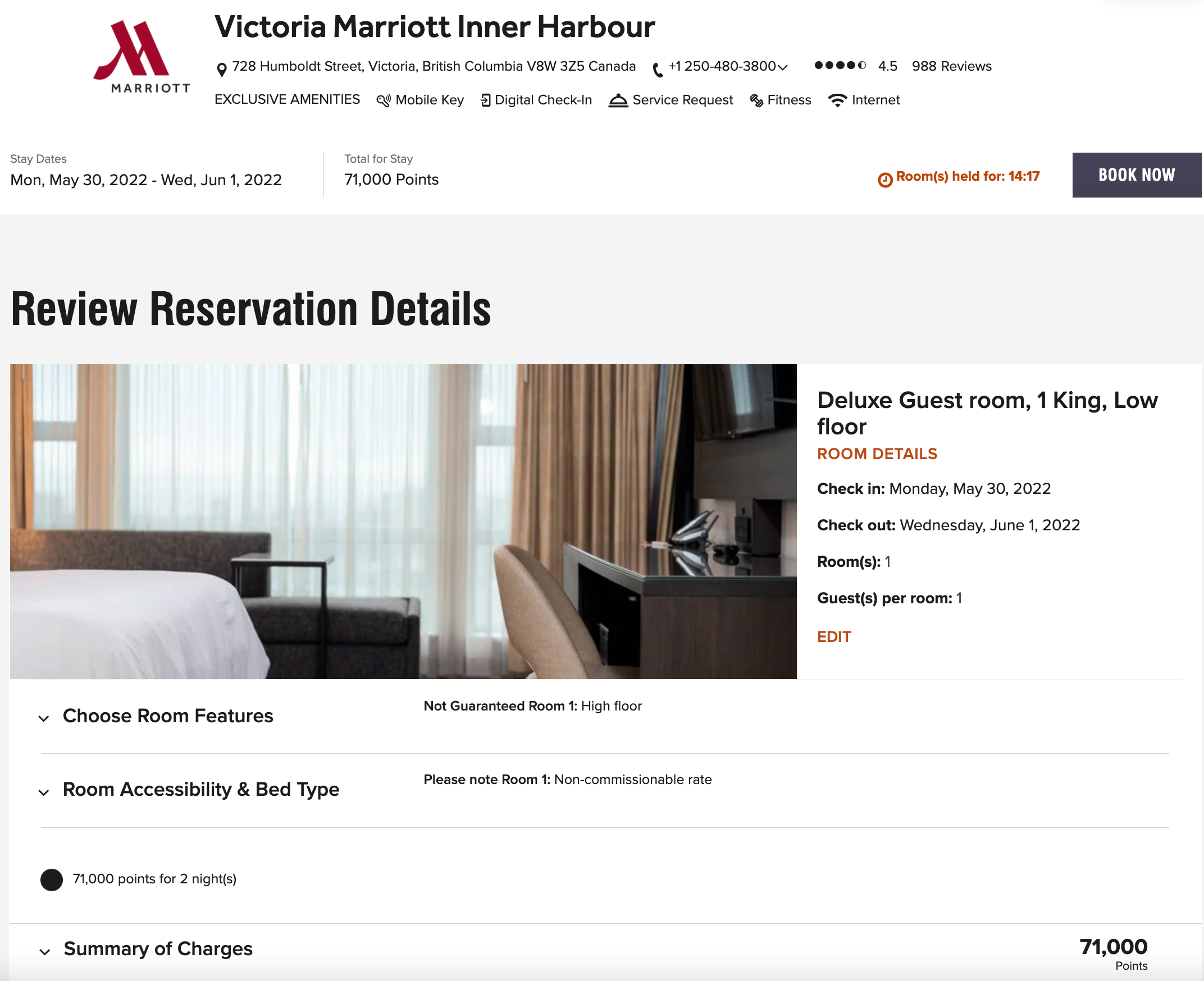 Booking a room at the Marriott Victoria