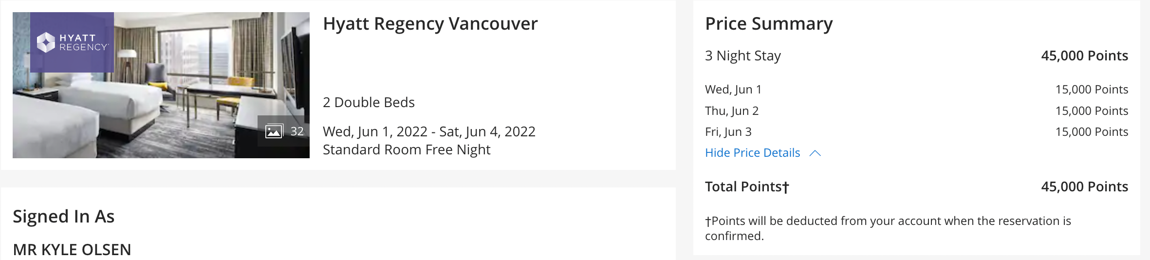 Booking a room at the Hyatt Regency Vancouver