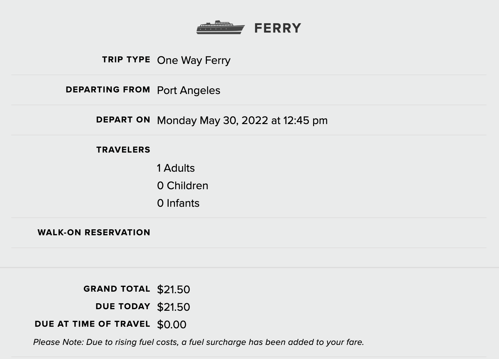 Booking the Coho Ferry