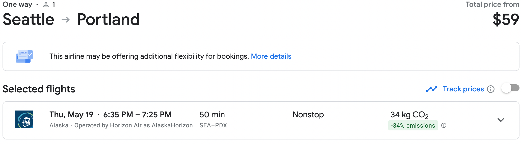 Booking a flight from SEA to PDX