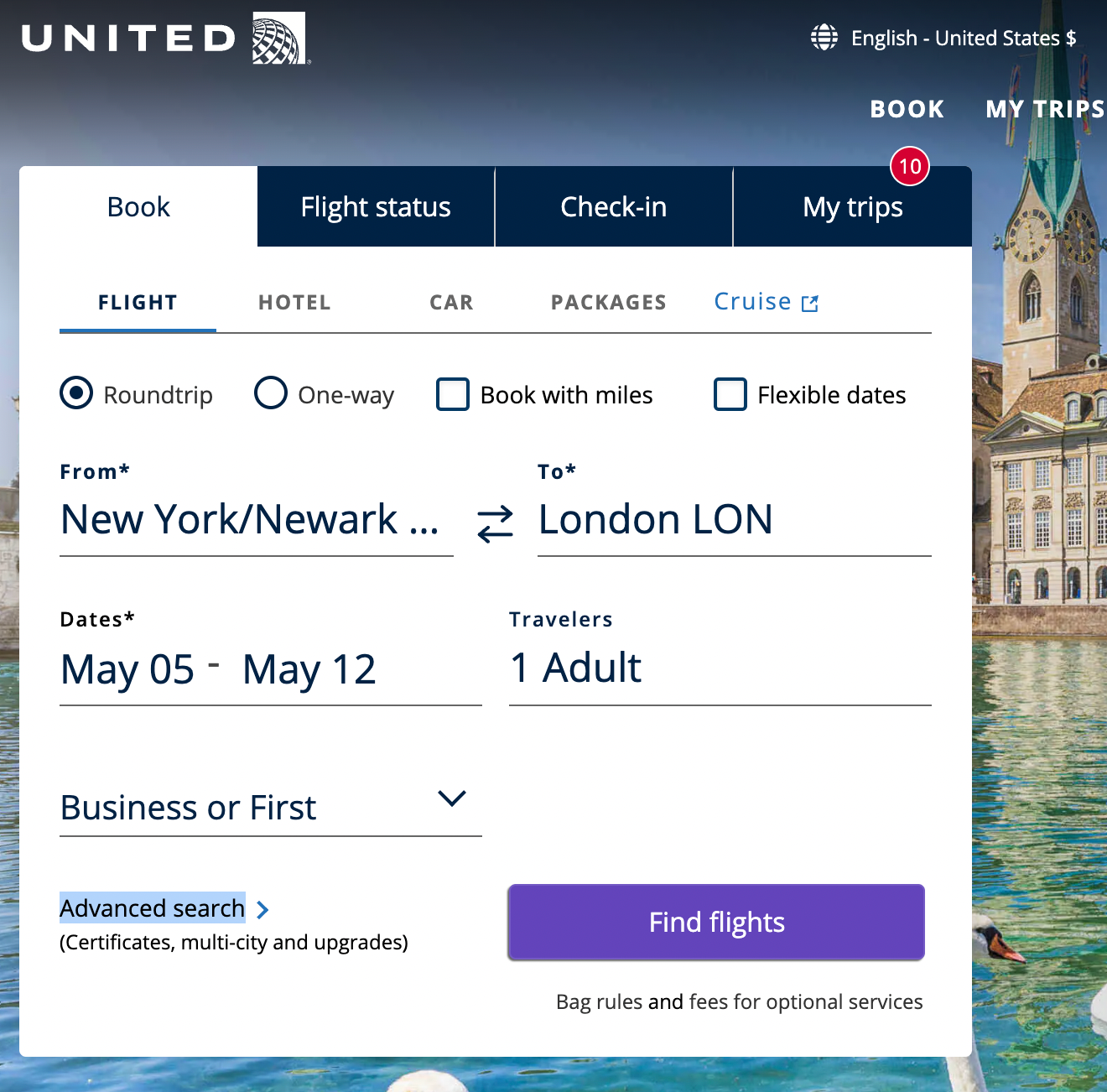 London United business class deal