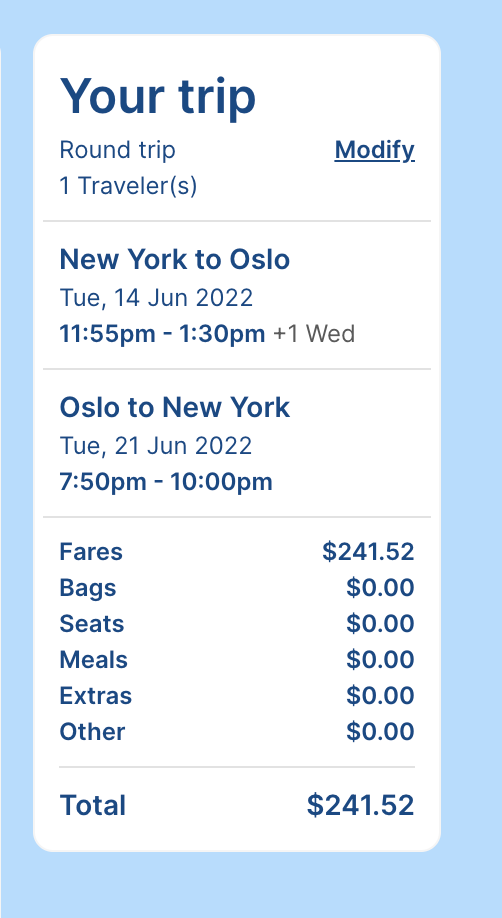 JFK to Oslo on Norse for less than $250. (Screenshot courtesy Norse Airways)