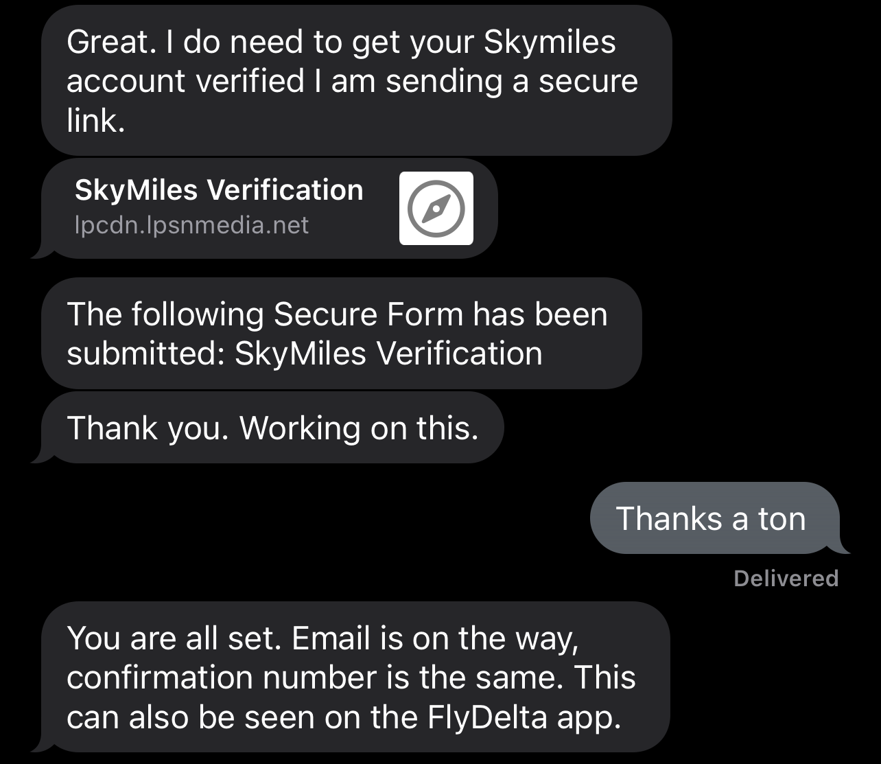 Upgrade confirmation on iMessage