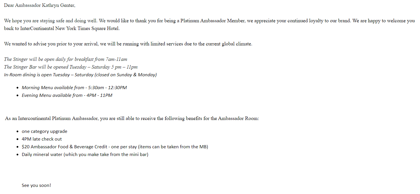 Email from the hotel