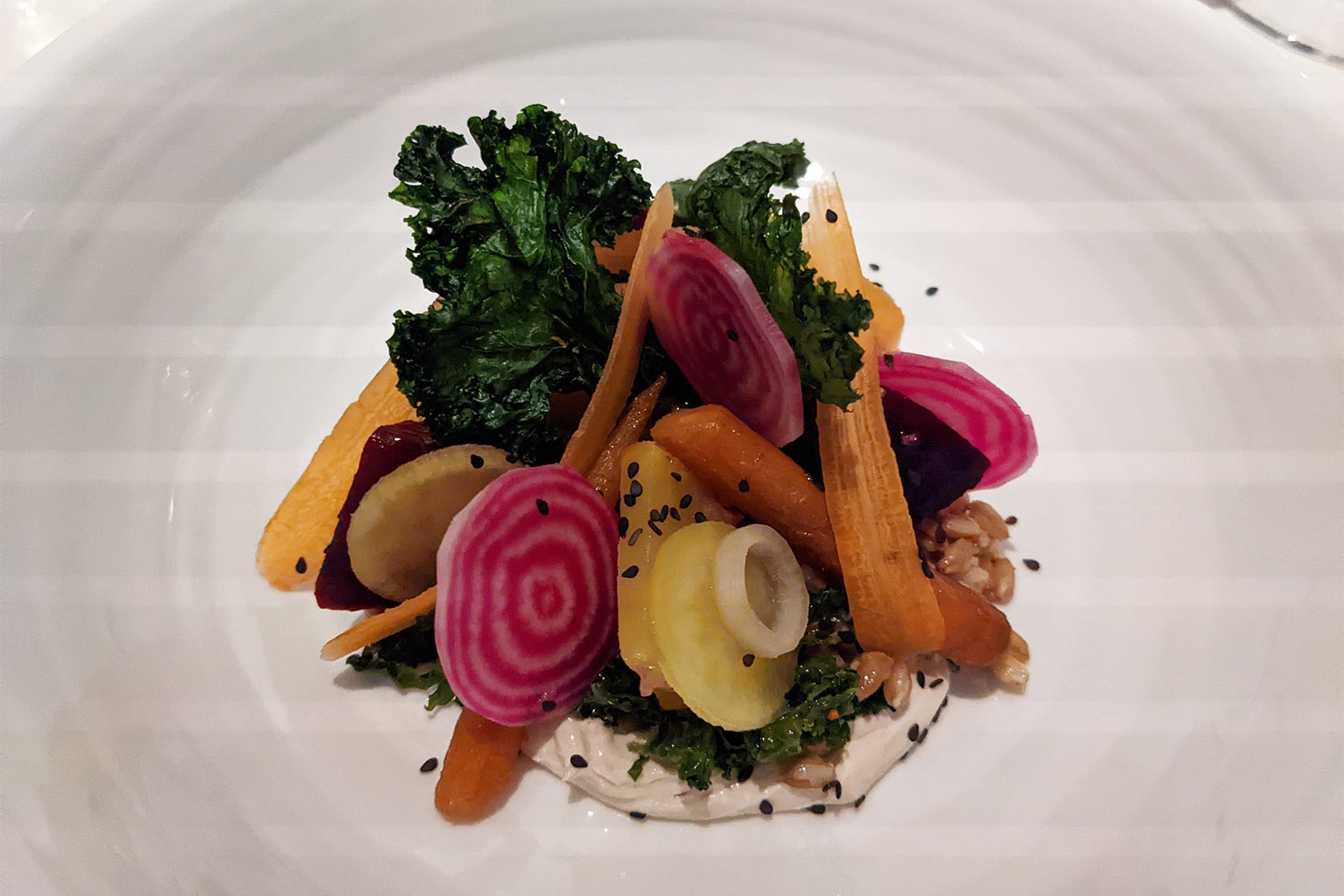 Colorful carrot, beet and kale salad from Le Voyage, the Daniel Boulud restaurant on Celebrity Beyond