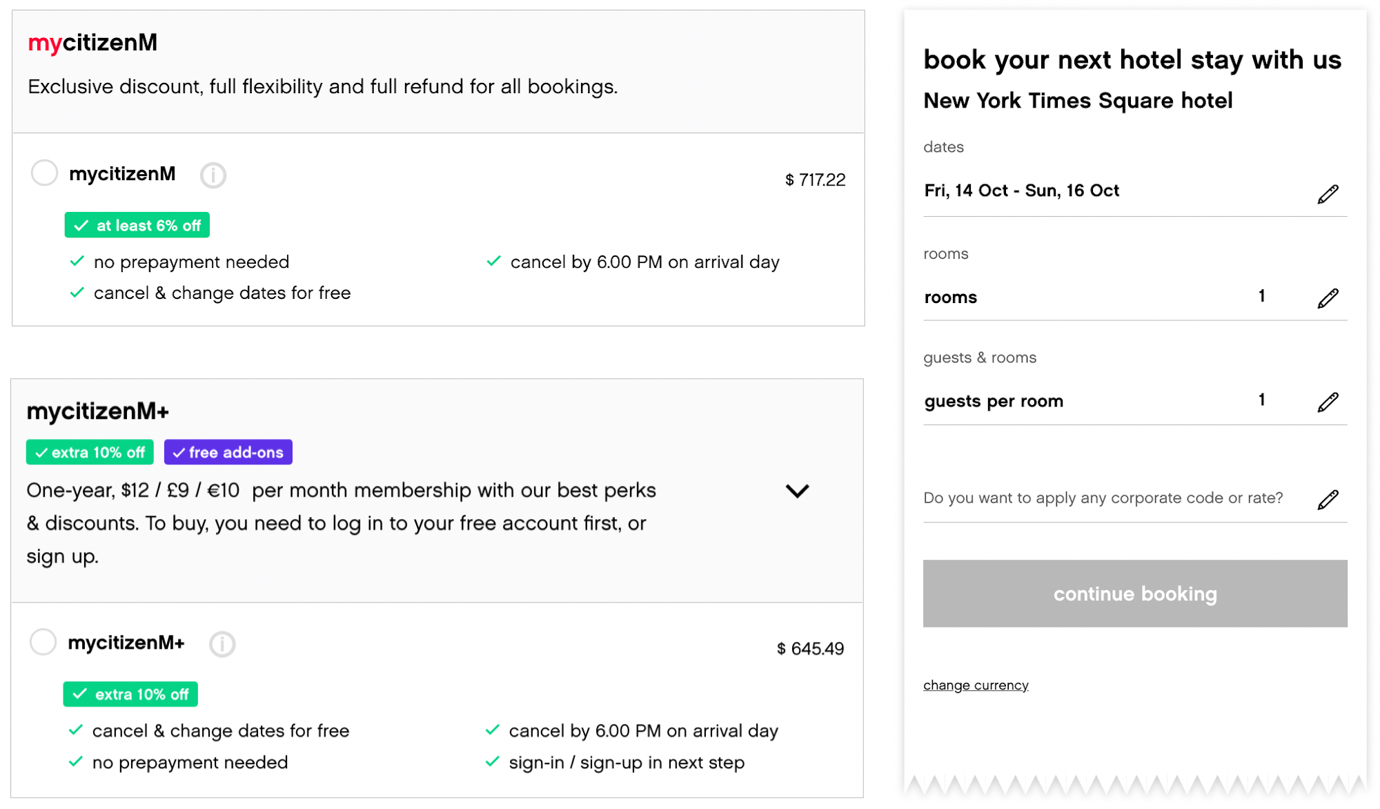Extra options during a hotel booking
