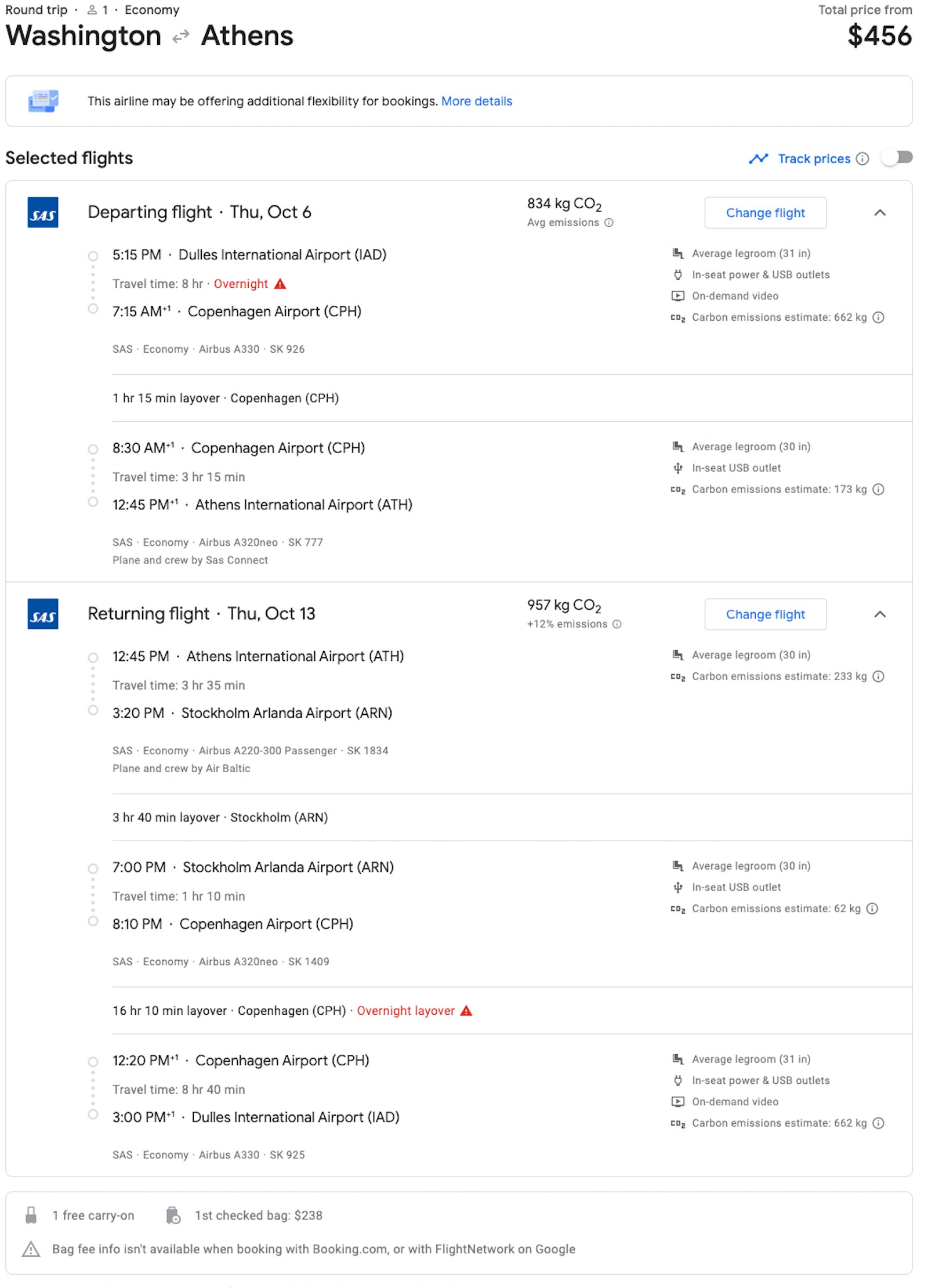 dC to Greece booking screenshot