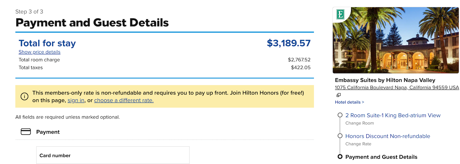 hilton booking screenshot