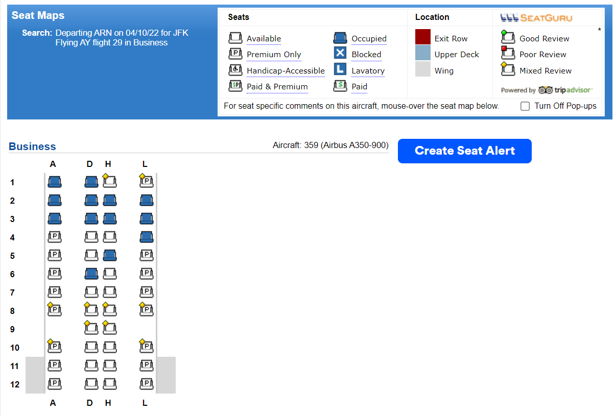 Seat map on ExpertFlyer