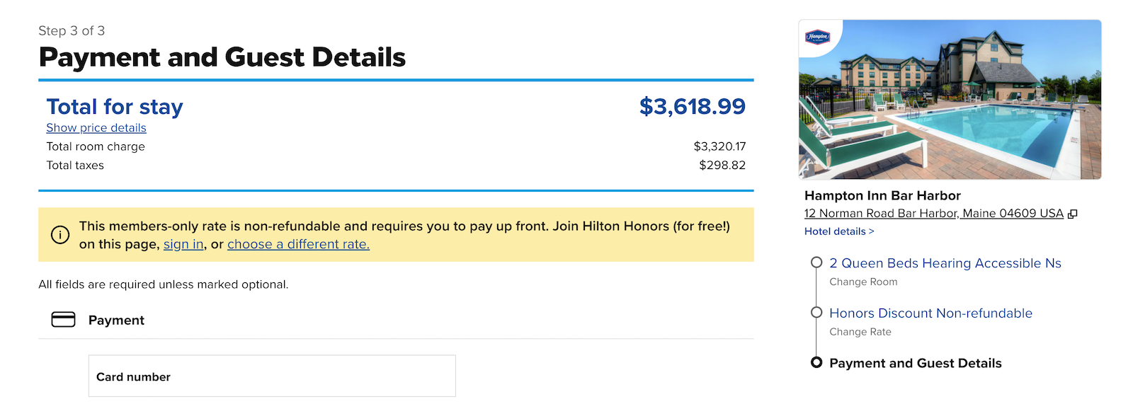 hampton inn bar harbor booking screenshot