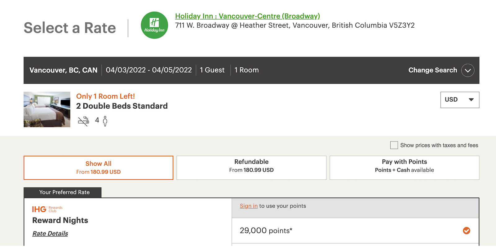 IHG booking screenshot