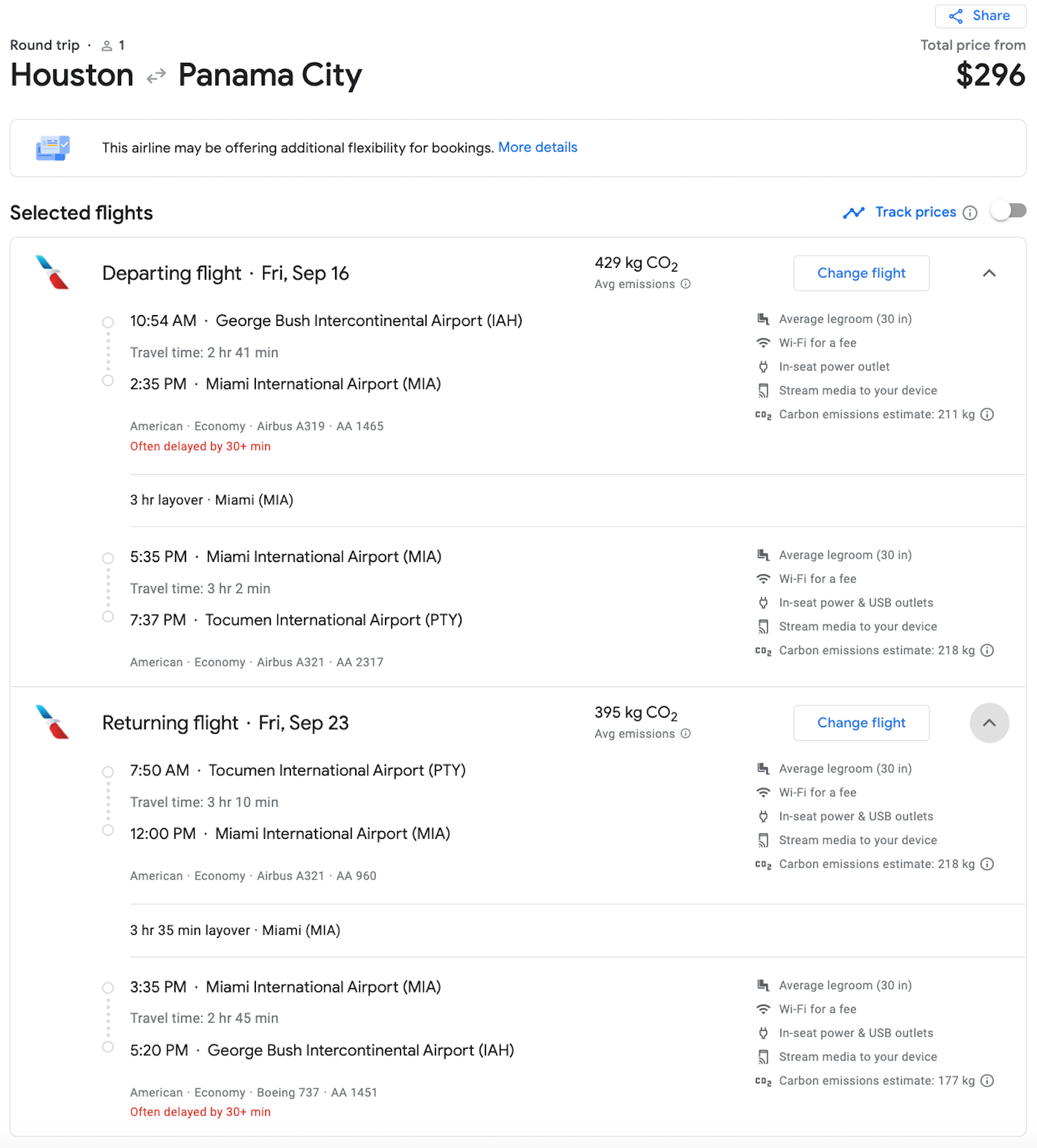 IAH PTY booking screenshot