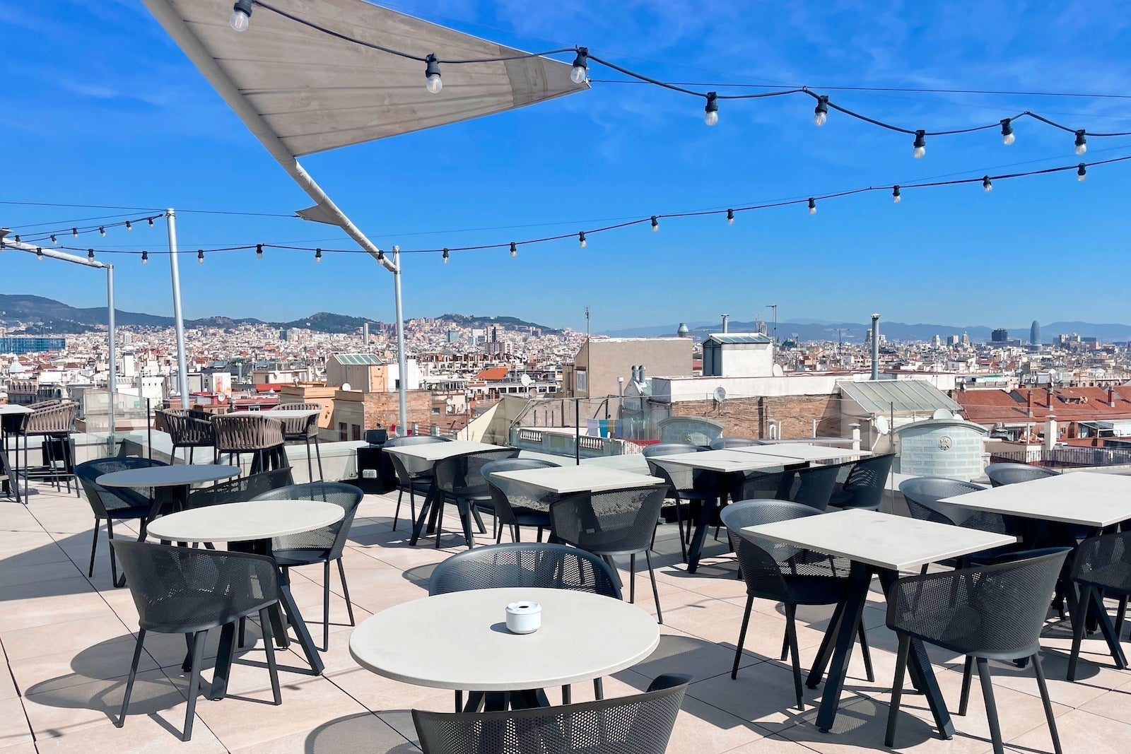 rooftop bar with sunny blue sky