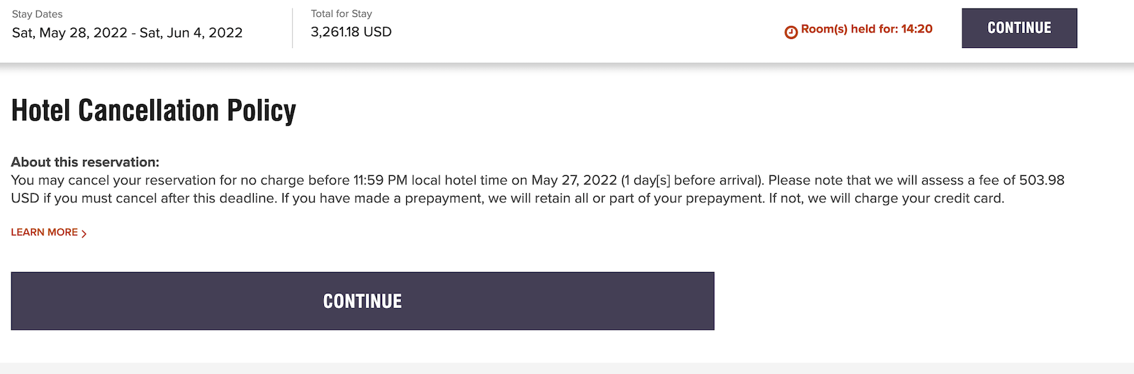 marriott booking screenshot