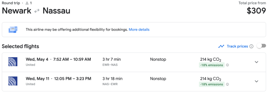Newark to Nassau Roundtrip