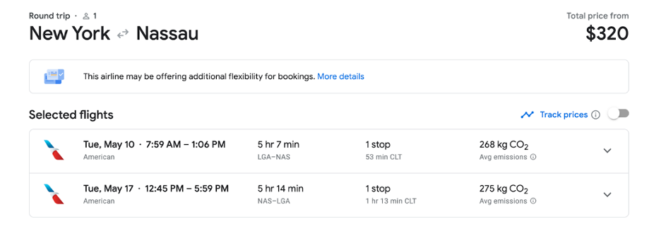 New York to Nassau roundtrip