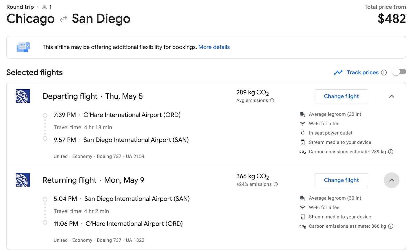 United booking screenshot