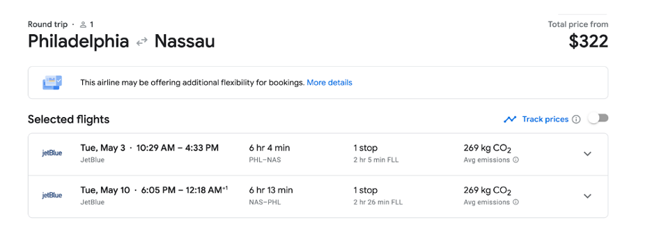 Philadelphia to Nassau roundtrip