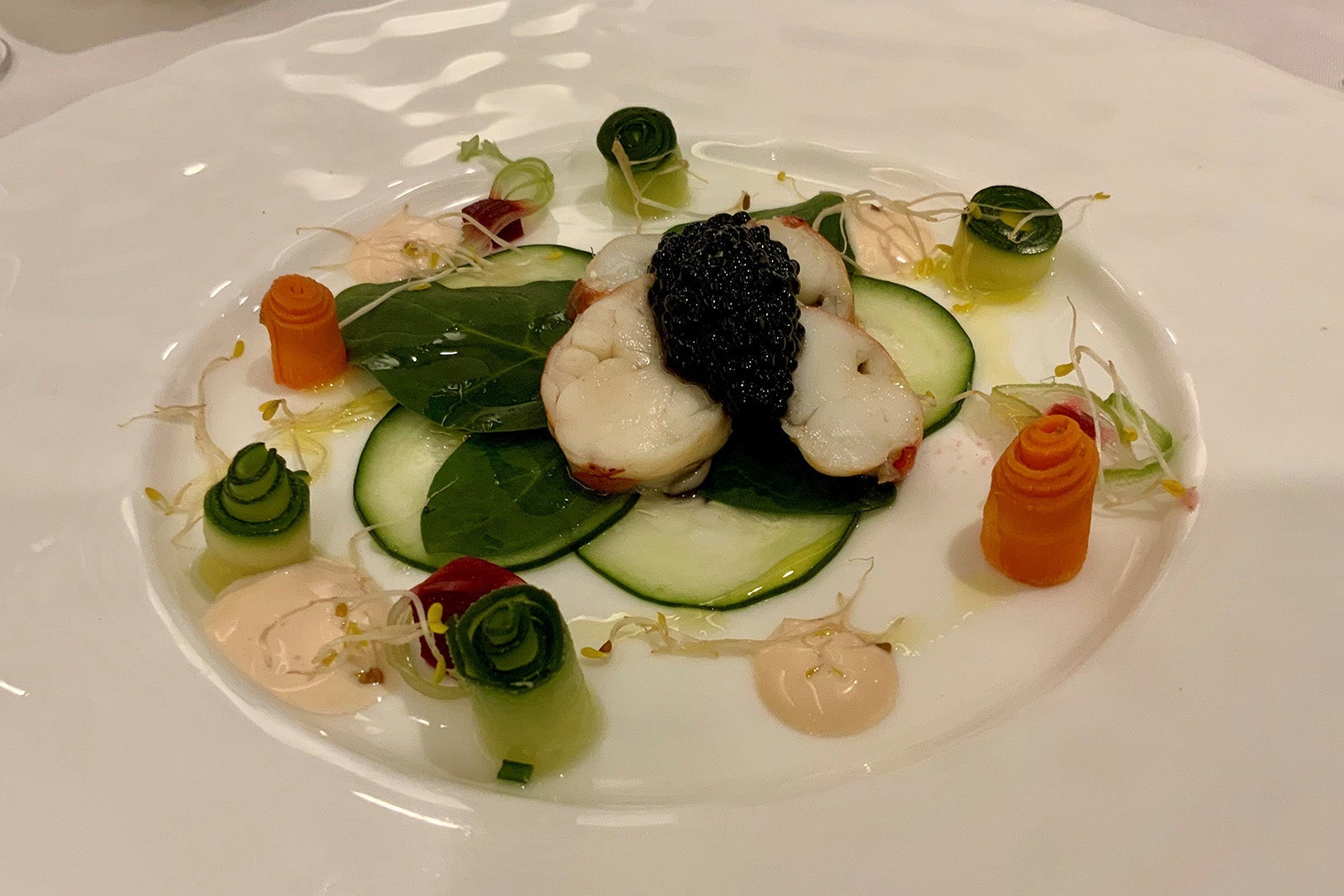 Lobster salad on white plate