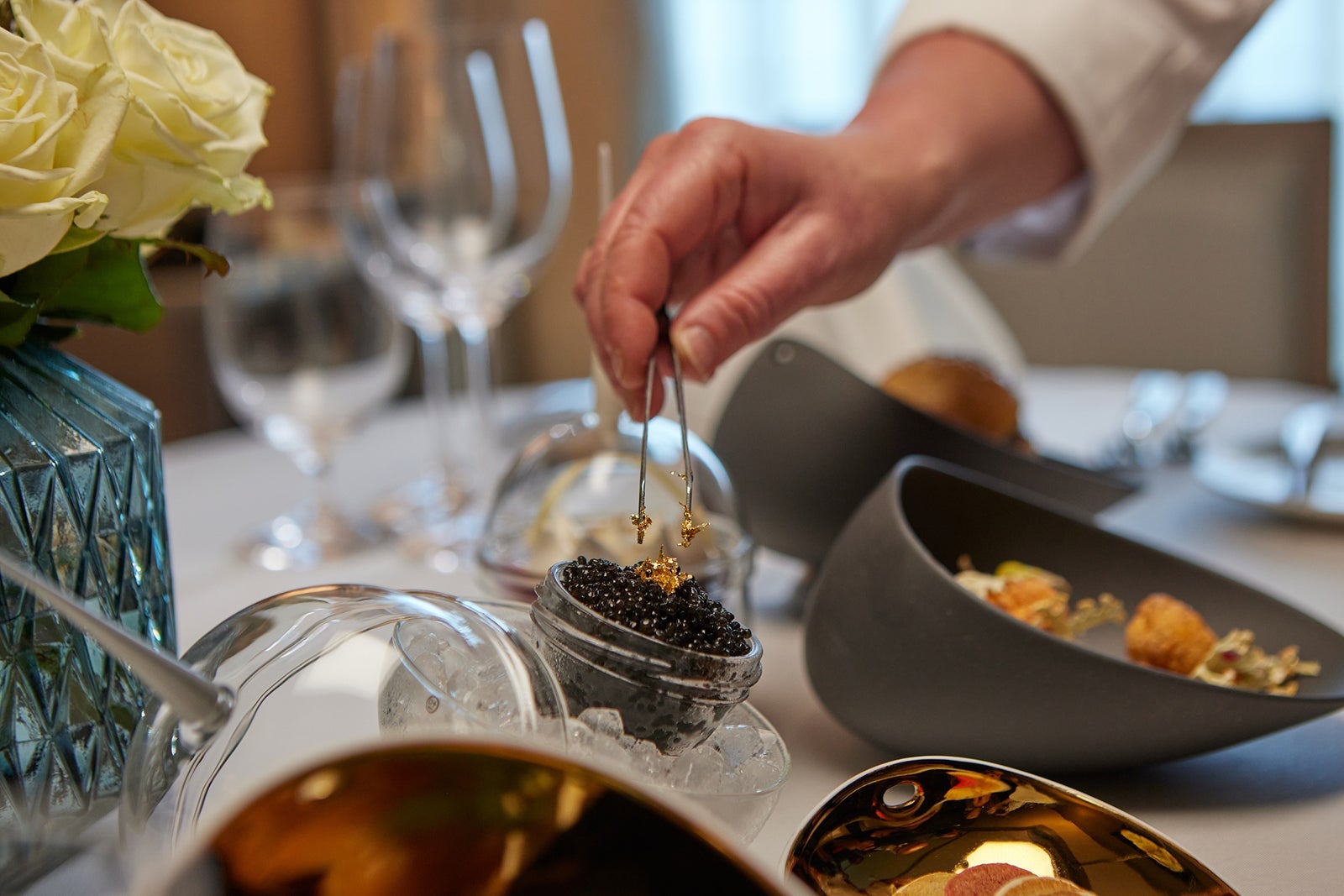 Caviar with golden leaf.