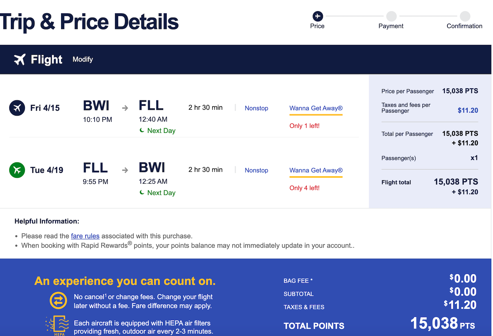 Southwest booking site