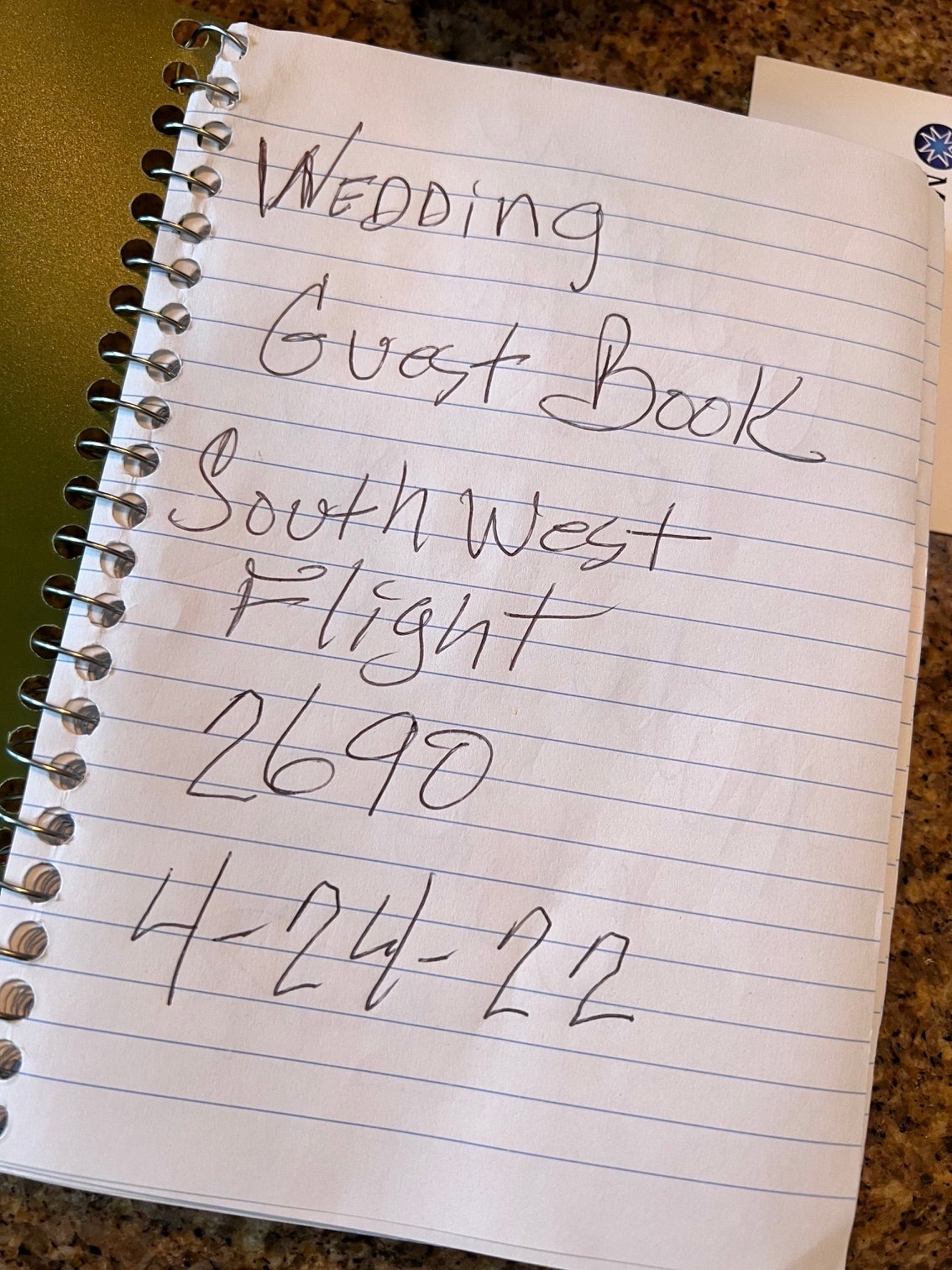 makeshift guest book southwest flight wedding