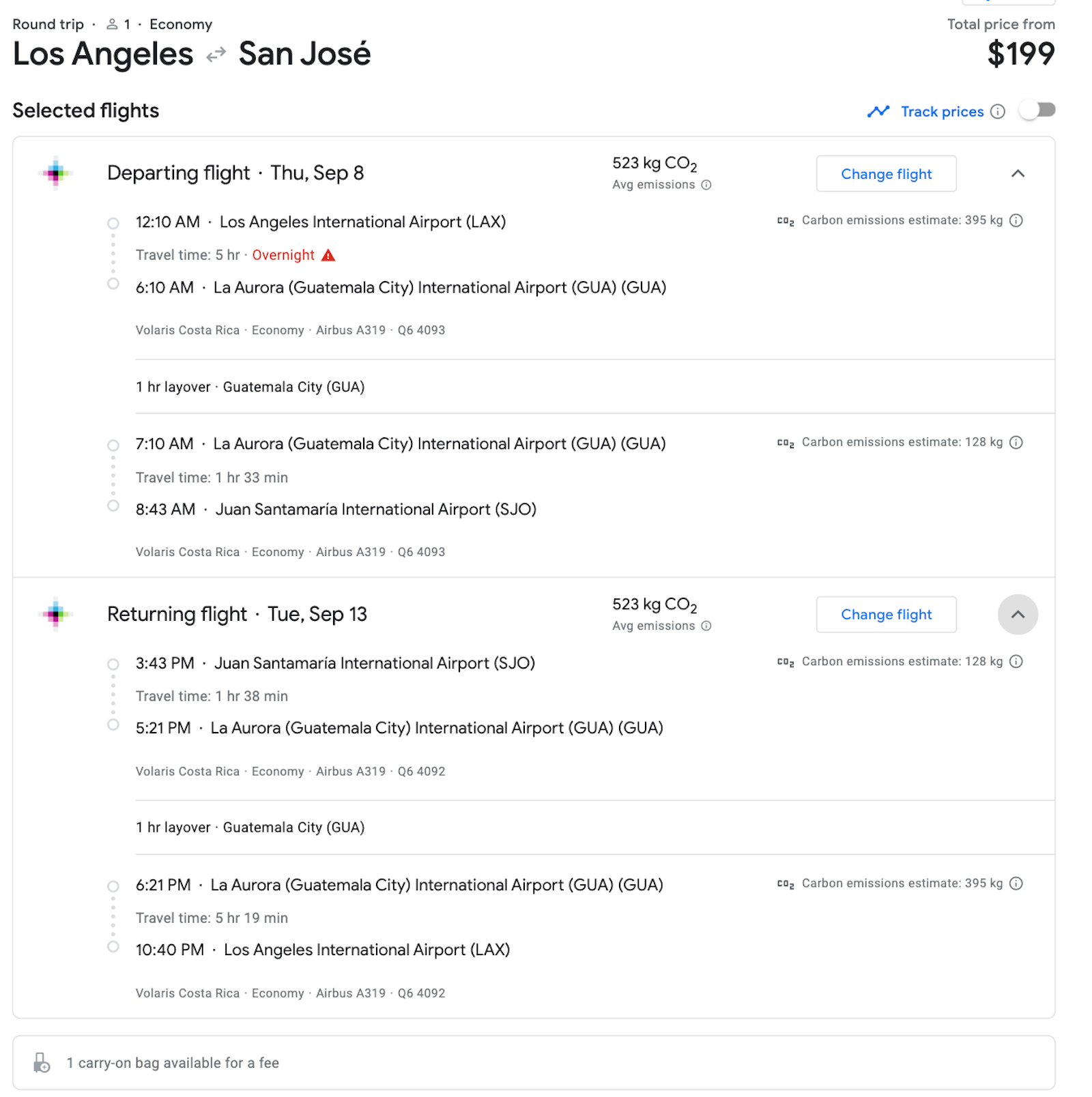 volaris booking screenshot