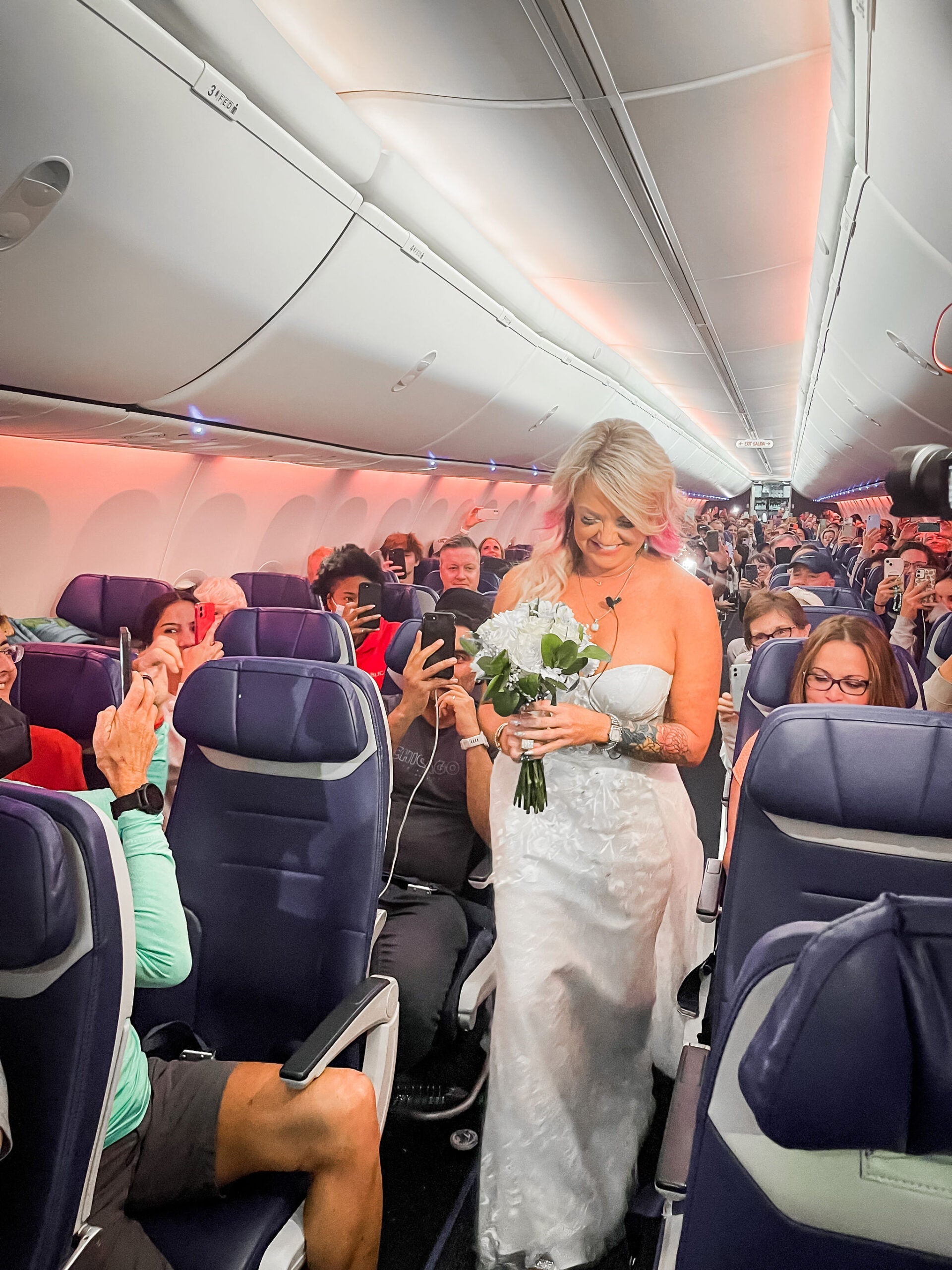 bride walks down aisle southwest flight