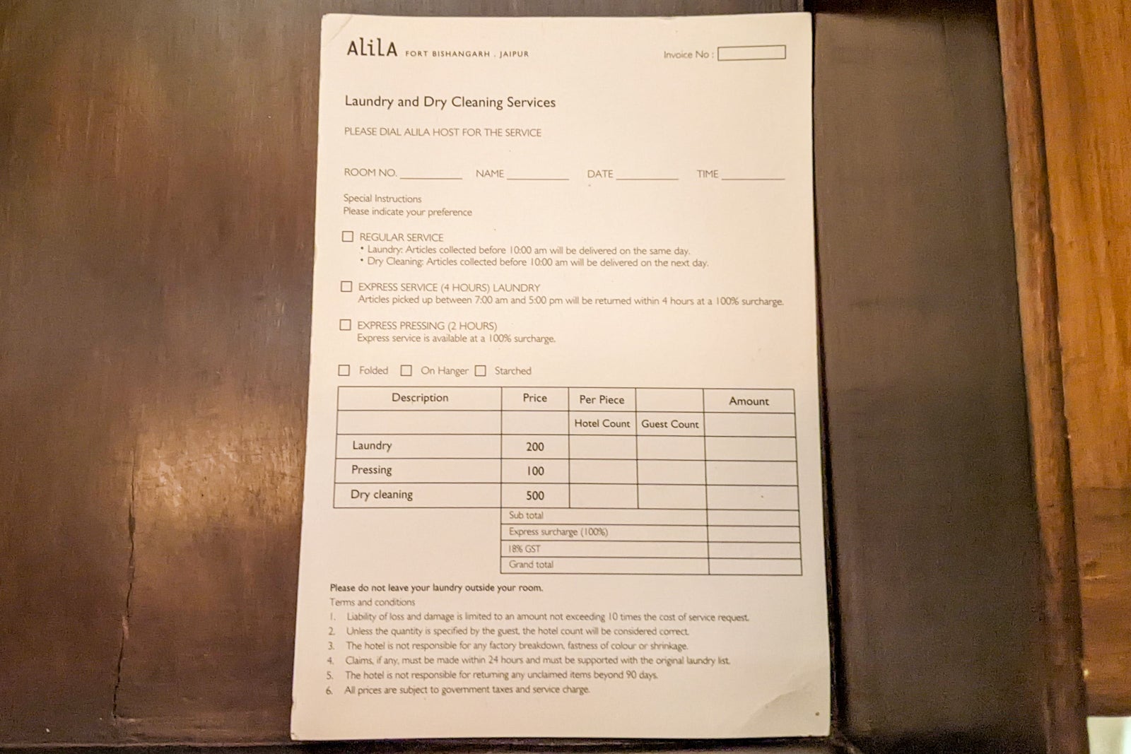 Alila Fort Bishangarh Regal suite laundry