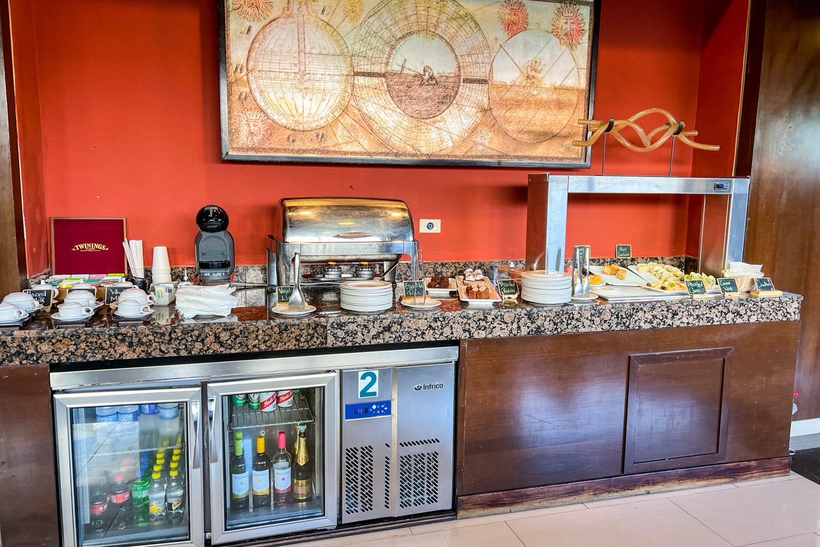 Lounge with food and drink