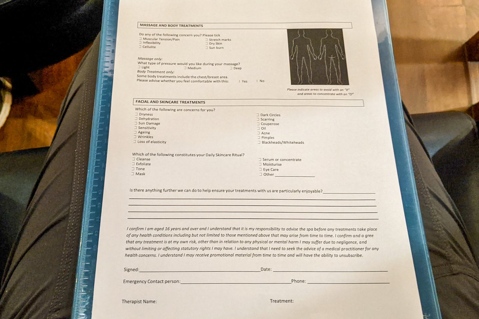 Conrad Bengaluru spa intake form