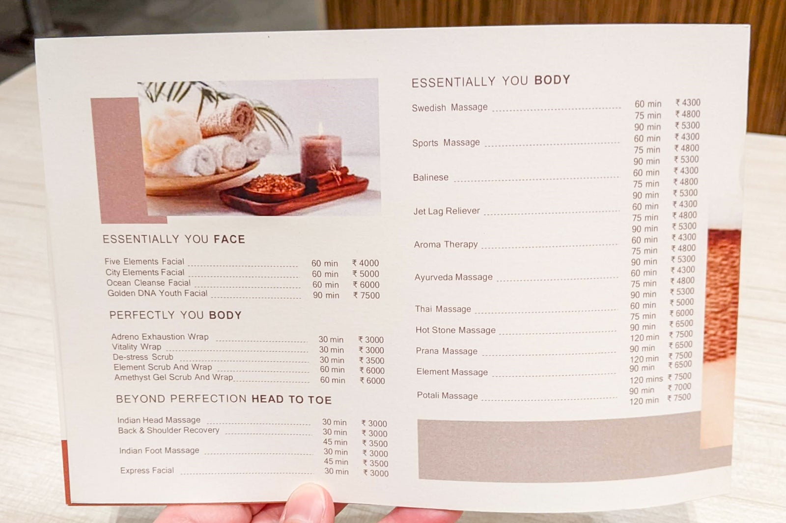 Conrad Bengaluru spa menu
