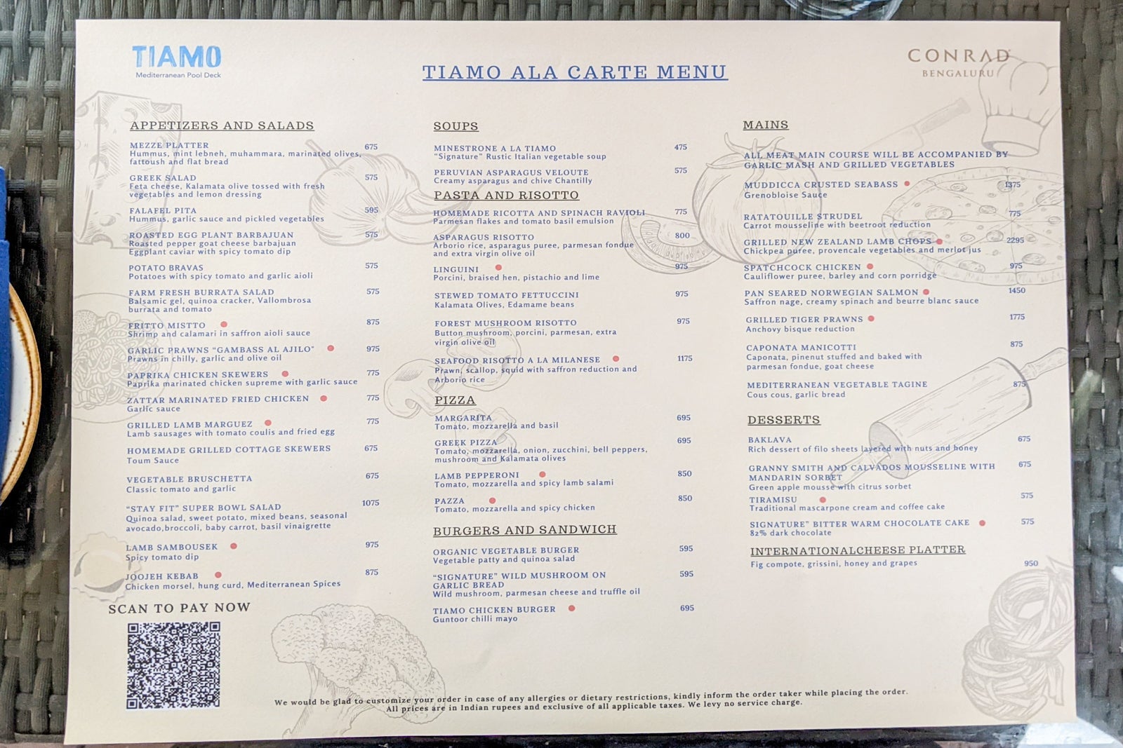 Hilton Conrad Bengaluru Tiamo menu