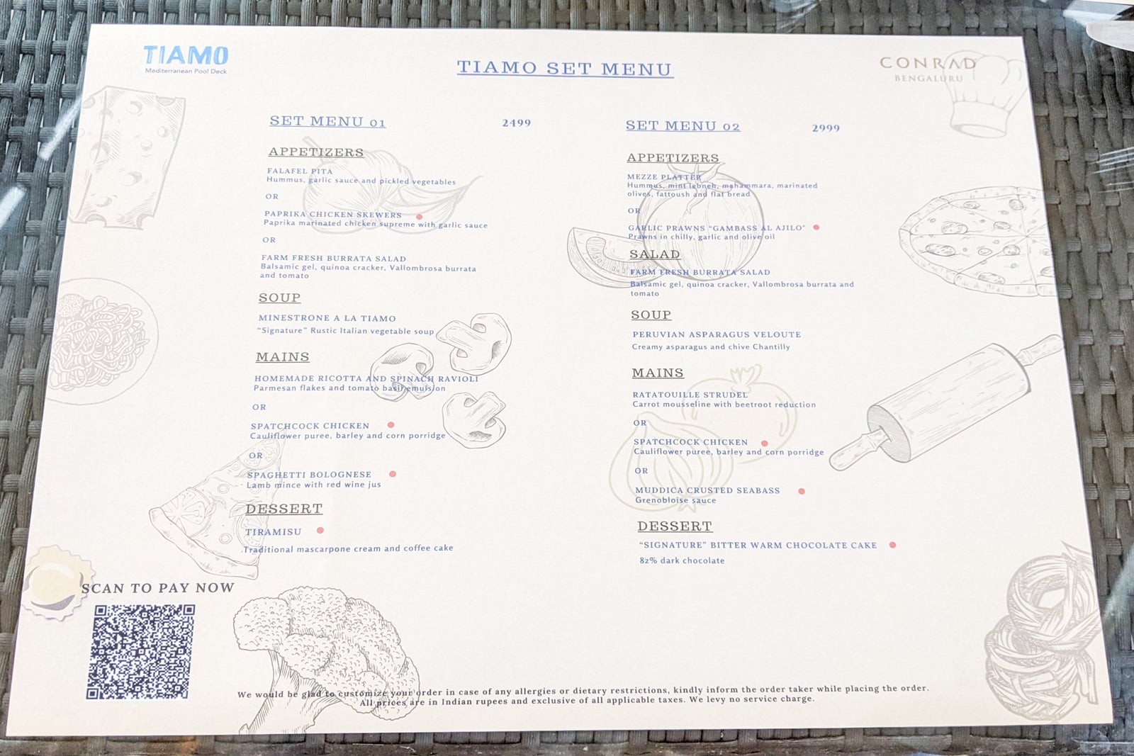 Hilton Conrad Bengaluru Tiamo menu