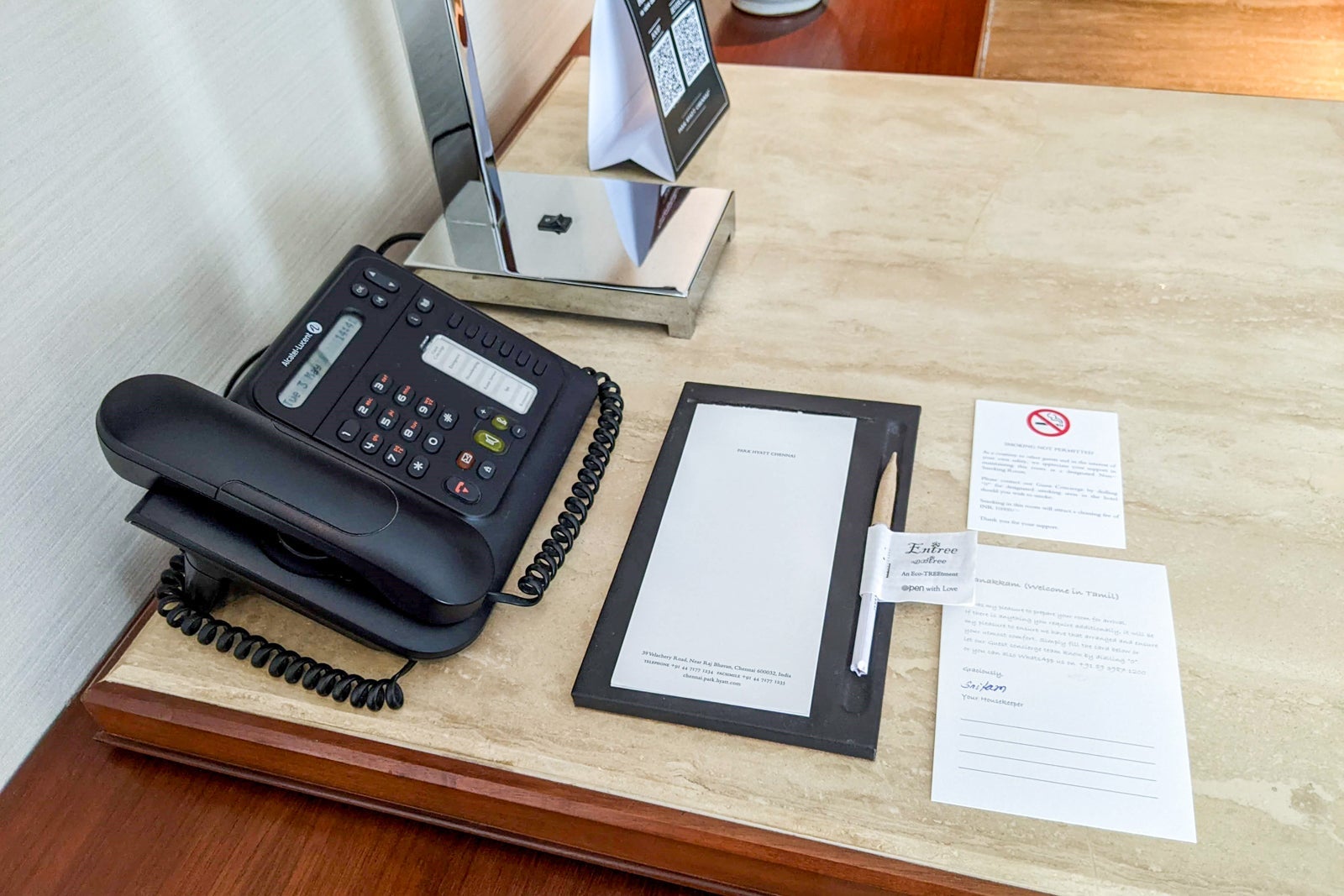 Desk in my room at the Park Hyatt Chennai
