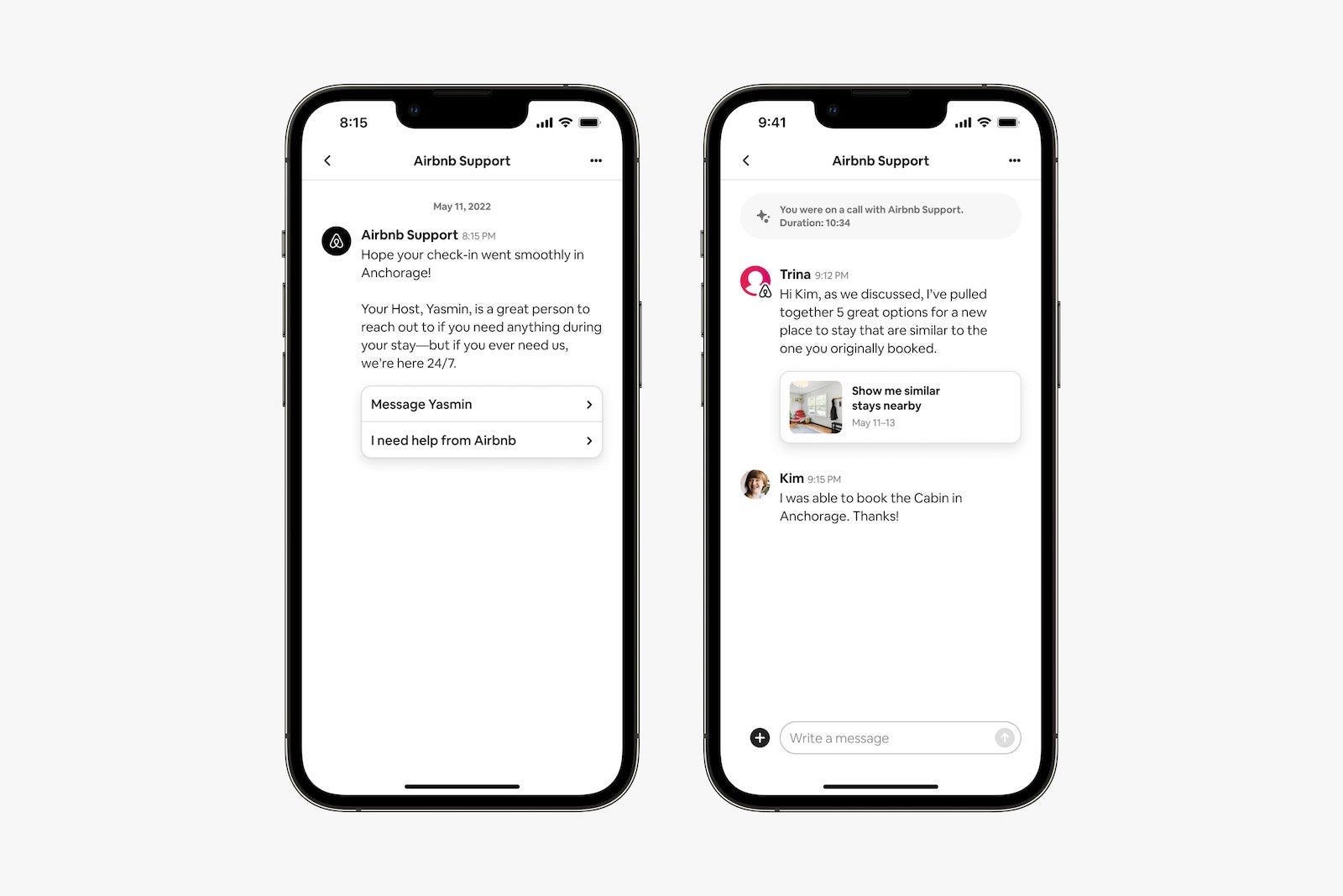 iPhones with Airbnb messaging displayed