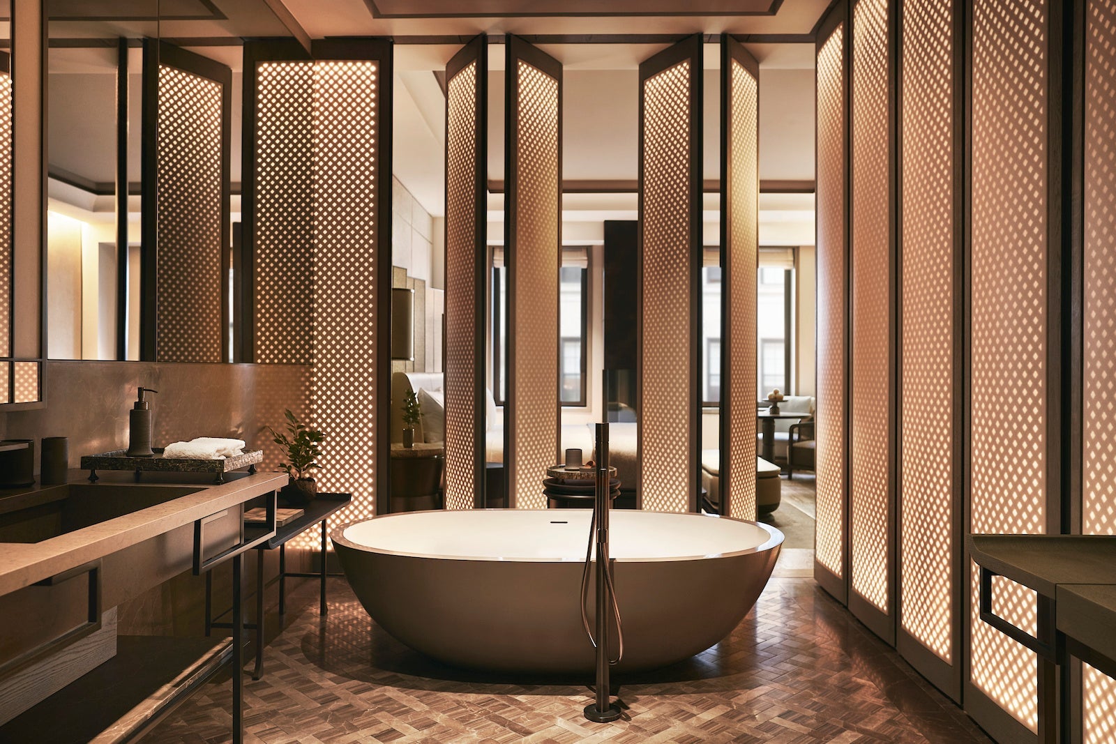 free standing bathtub in hotel room room