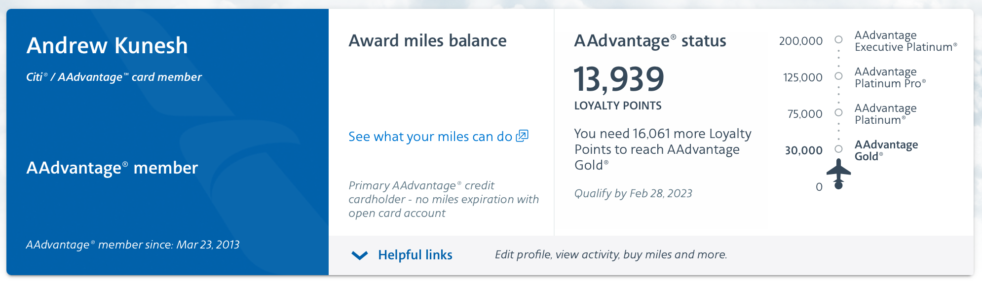 Andrew Kunesh AA status progress