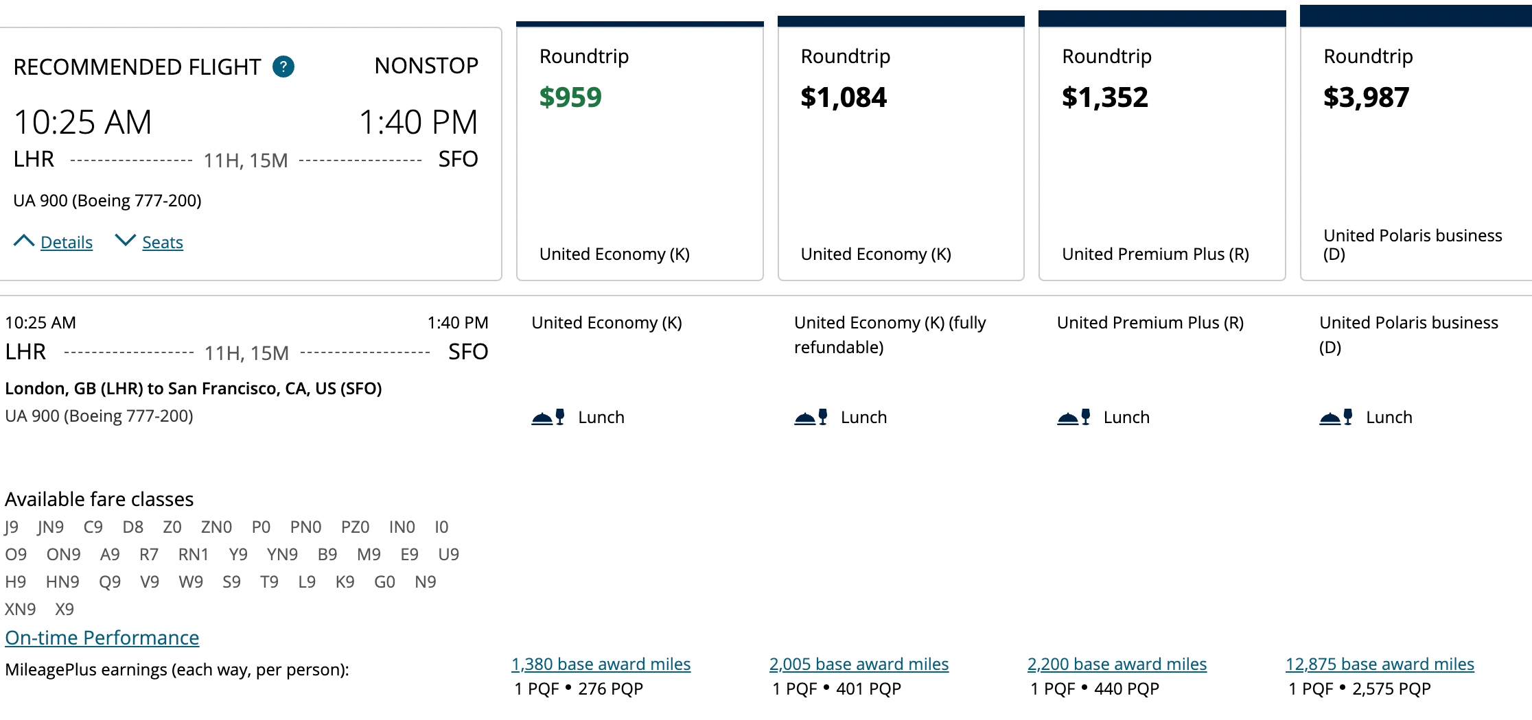 Booking a flight from LHR to SFO