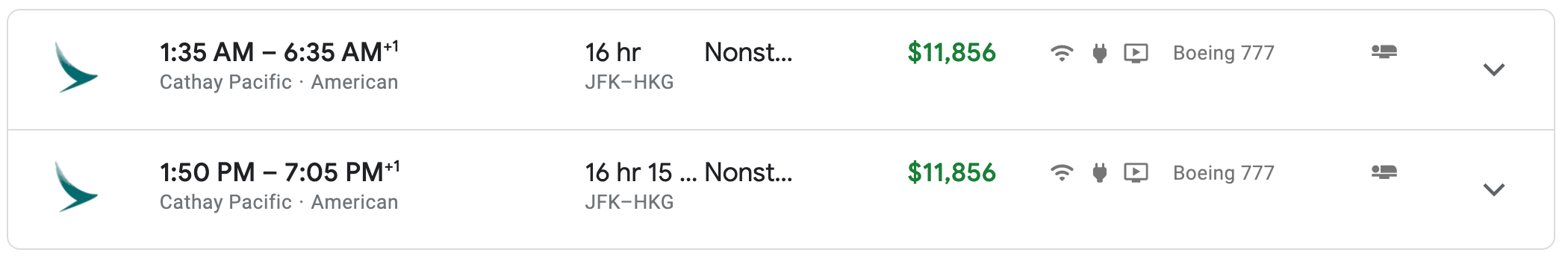 Cathay Pacific First Class fares