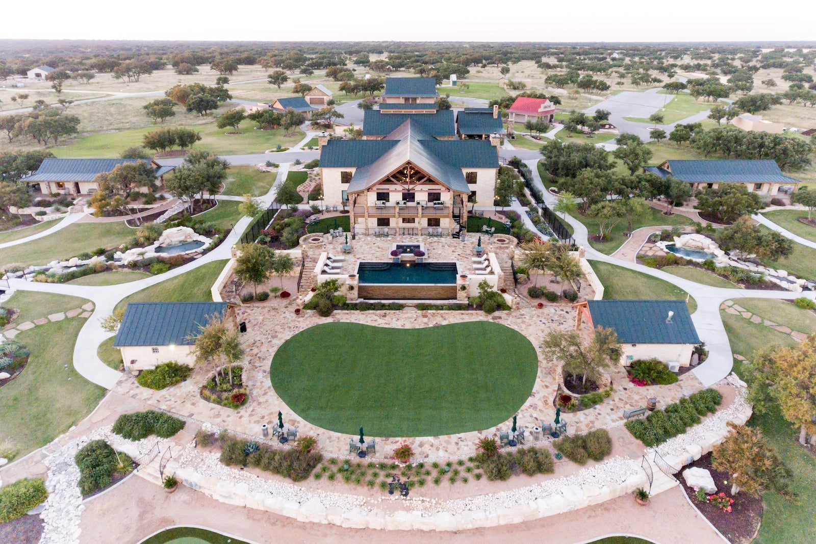 aerial photo of ranch resort with large house