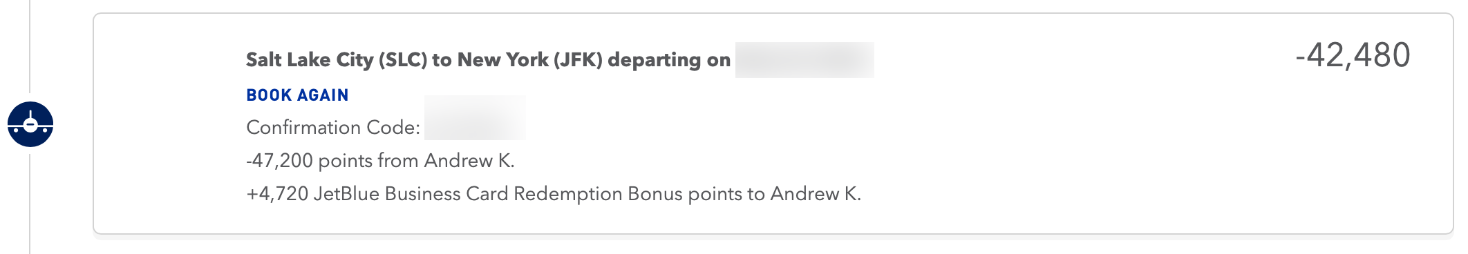 JetBlue redemption with a cobrand credit card rebate