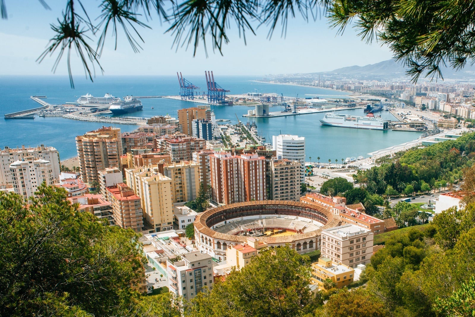 Landscape of Malaga with the bullring and the port