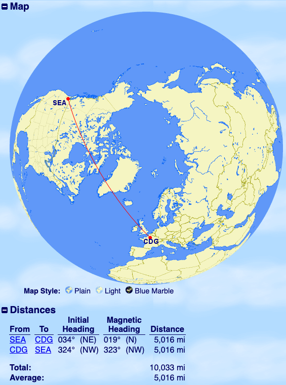 SEA to CDG round-trip on GCmap