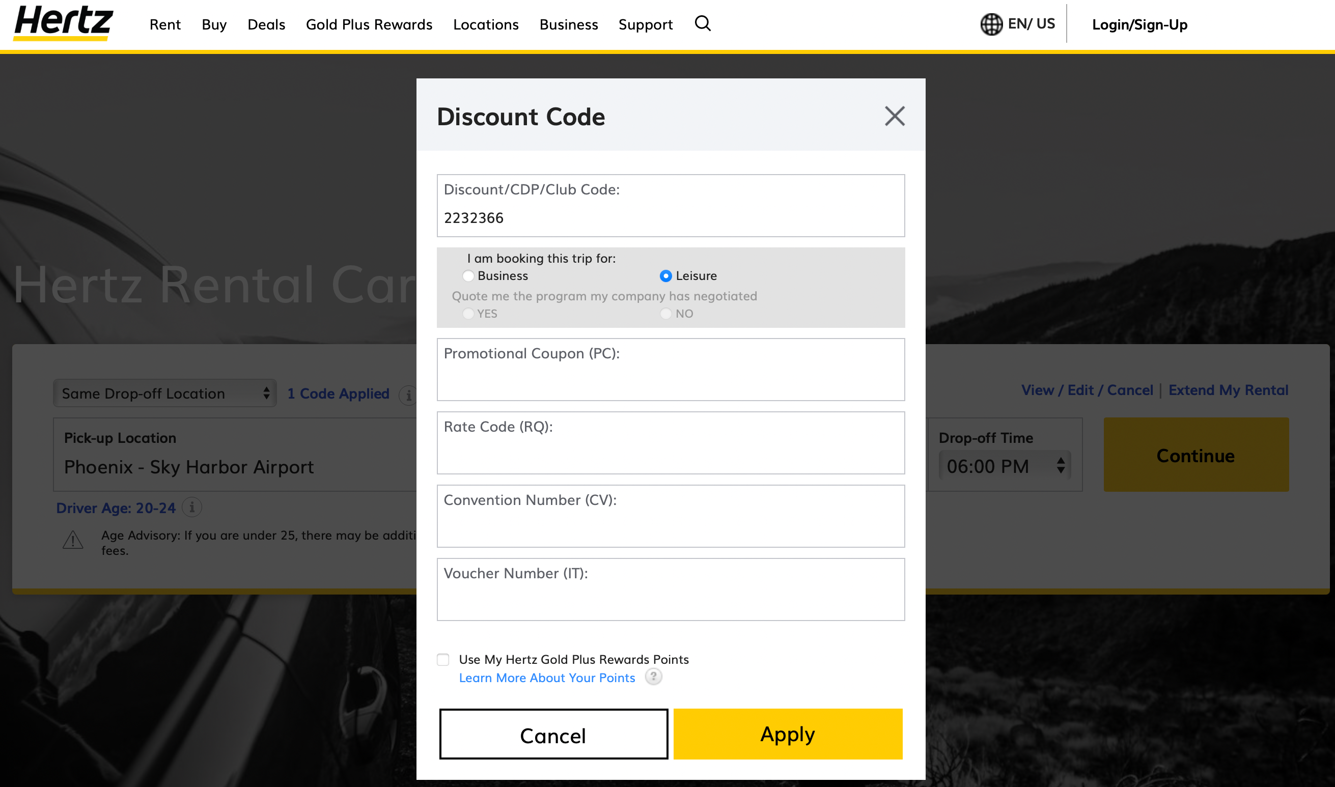How to add a CDP number with Hertz