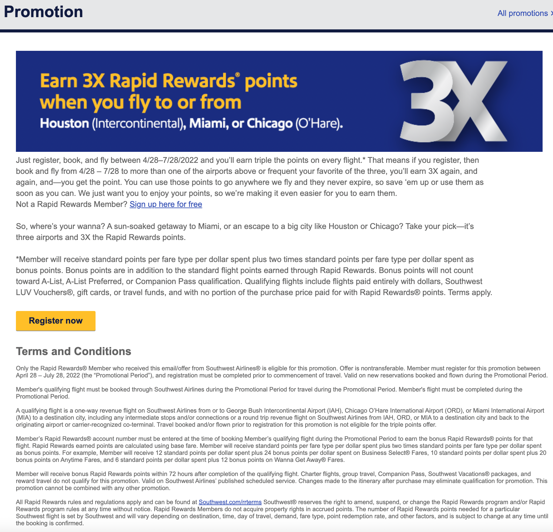 Southwest mileage promotion
