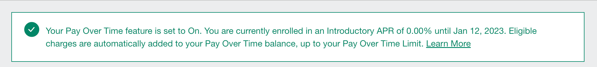 pay over time enrolled