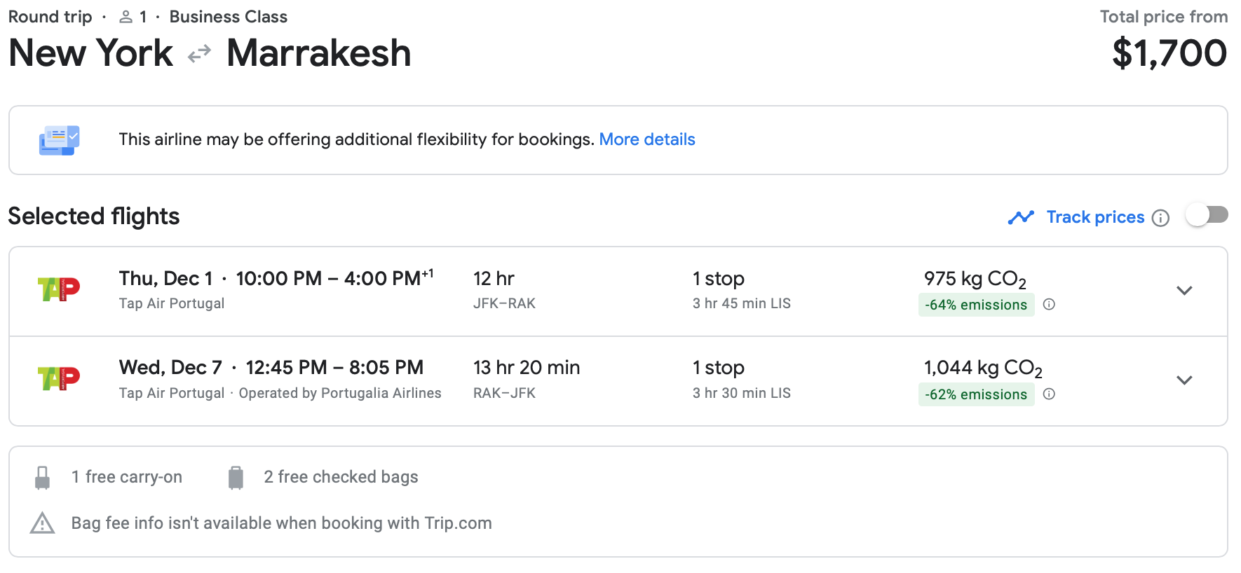 Screenshot of Google Flights